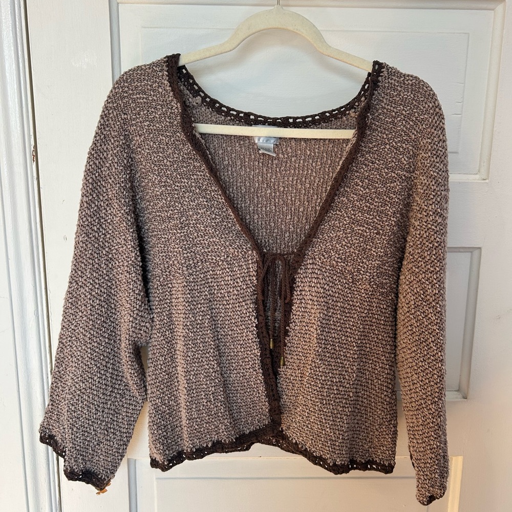 Vintage 90s Y2K Open Front Tie Knit Sweater XS Small Boho Fairy Granola Chico’s